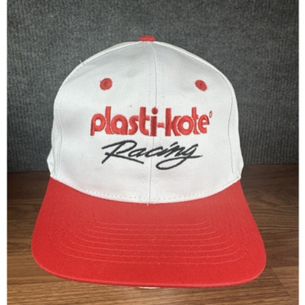 Plasti-Kote Racing Baseball Hat Cap Nascar Snap Back White & Red Brim Cobra Cap